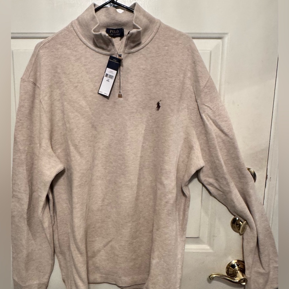 Polo by Ralph Lauren Men's Stone Beige Quarter-Zip Sweater